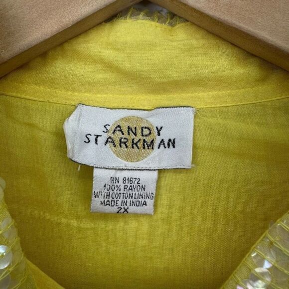 Sandy Starkman Woman’s Yellow Dip Dye All Over Iridescent Sequin Button Down Blo - Picture 3 of 7